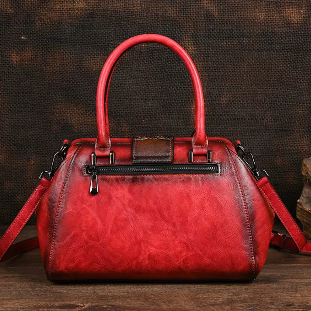 Florina - Leather Handbag with Engraving and Floral Motif