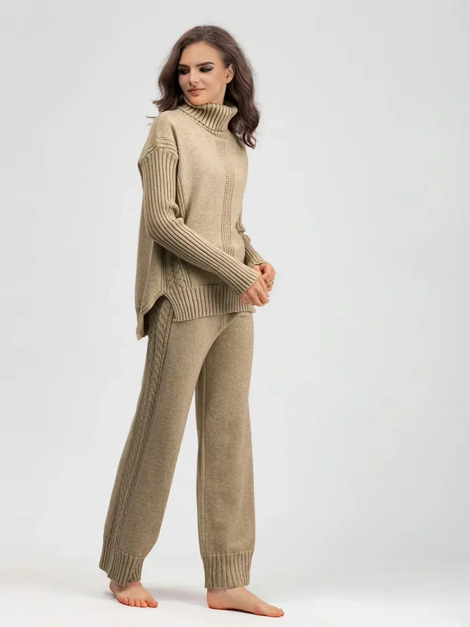 Scarlett | Chic High-Neck Knit Sweater & Loose Pants Set