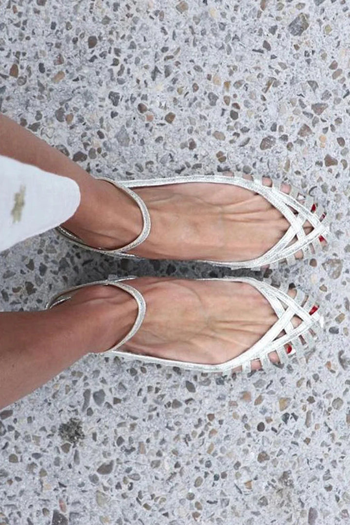 Everly & Rose | Elegant Woven Ballerina with Ankle Strap for a Sophisticated Style