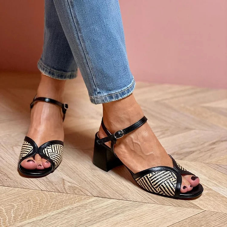 Everly & Rose | Woven Fabric Sandals with Wide Heel
