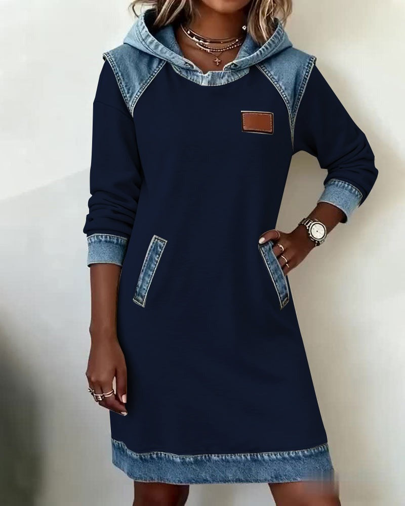 Julia | Hooded Dress with Denim Inserts