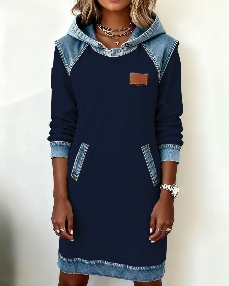 Julia | Hooded Dress with Denim Inserts