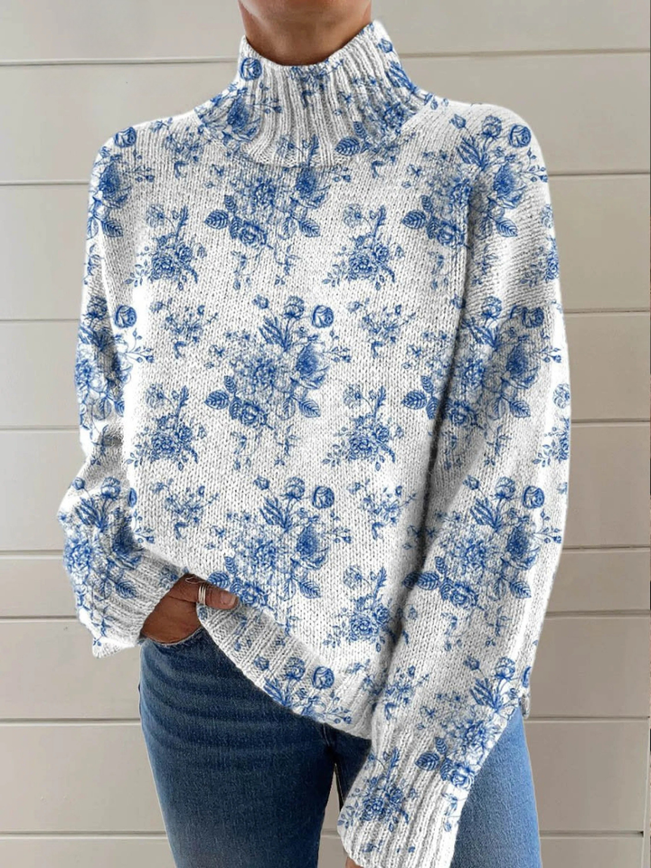 Ethel™ | Artistic floral print turtleneck sweater