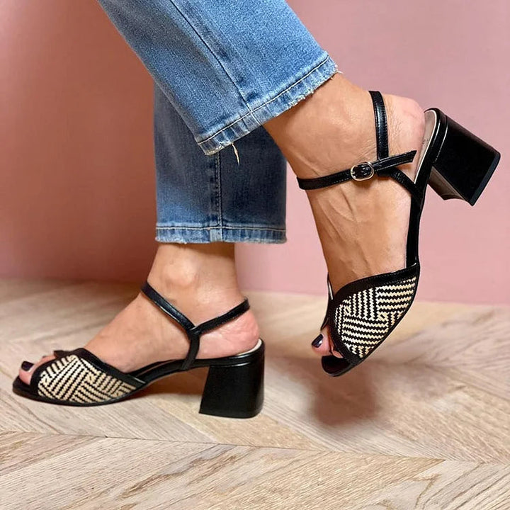Everly & Rose | Woven Fabric Sandals with Wide Heel