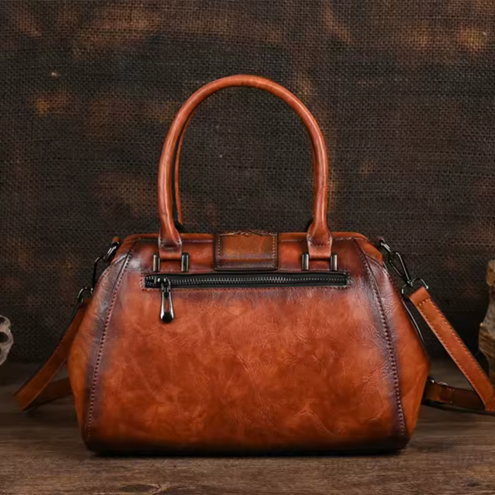 Florina - Leather Handbag with Engraving and Floral Motif