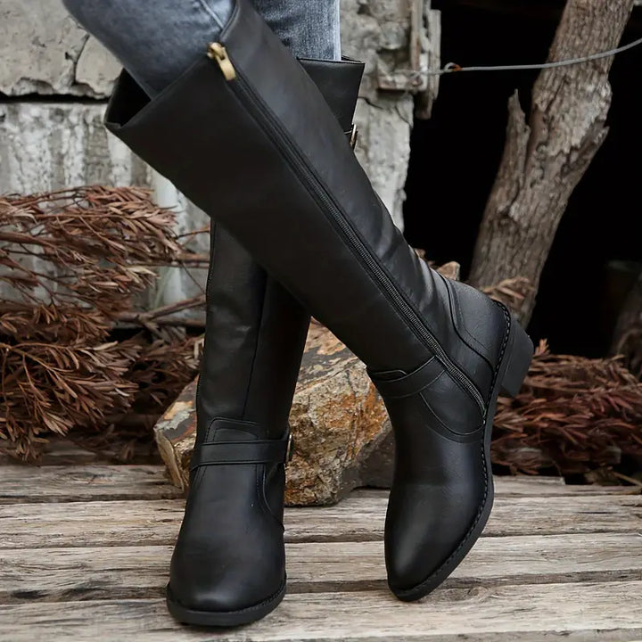 Amelia™ | Chunky Heel Mid Calf Zipper  Boots