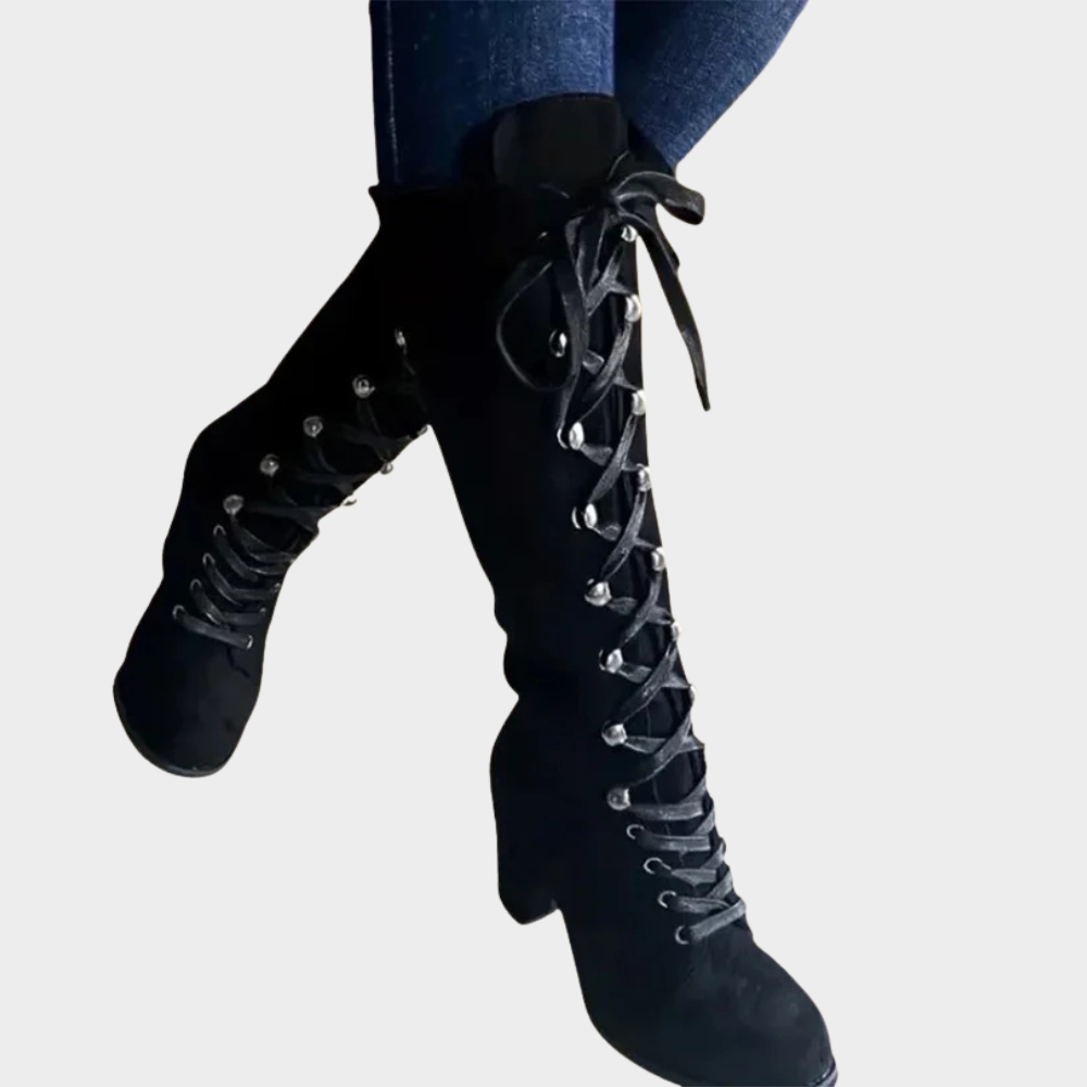 Selene™ | Lace-Up High Heel Suede Boots