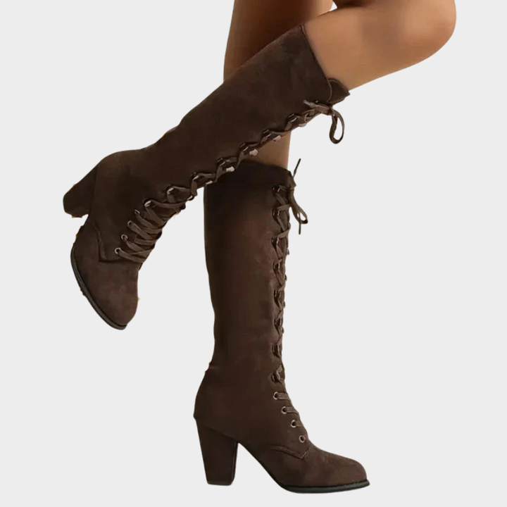 Selene™ | Lace-Up High Heel Suede Boots