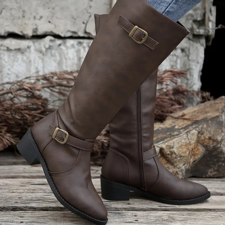 Amelia™ | Chunky Heel Mid Calf Zipper  Boots