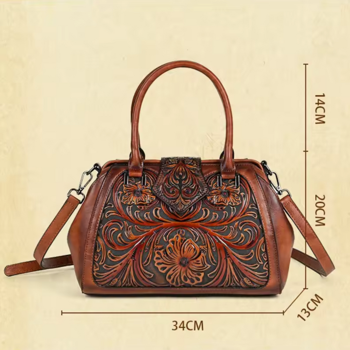 Florina - Leather Handbag with Engraving and Floral Motif