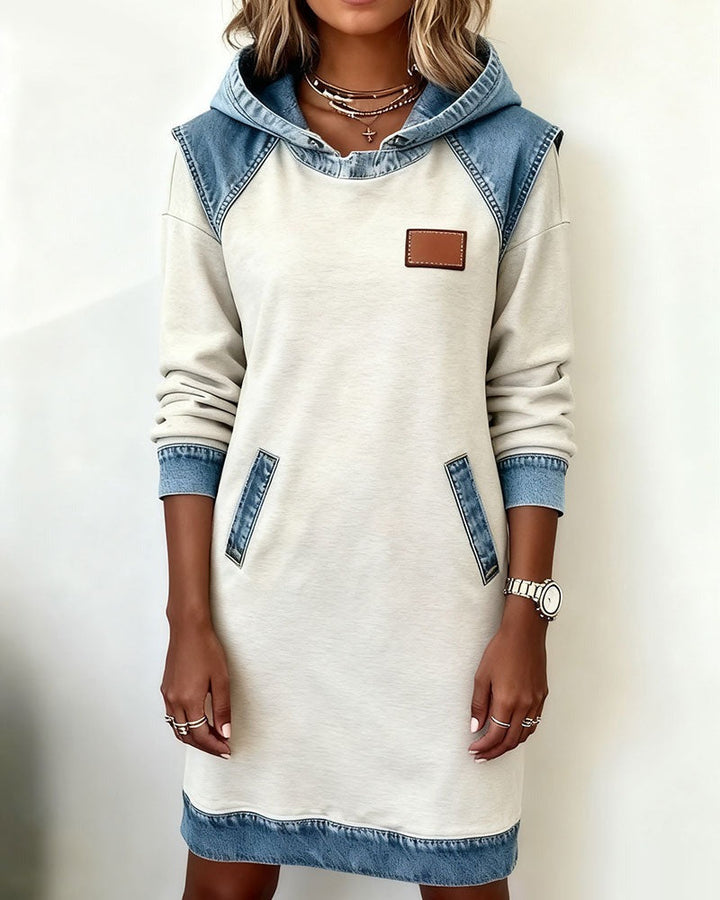 Julia | Hooded Dress with Denim Inserts