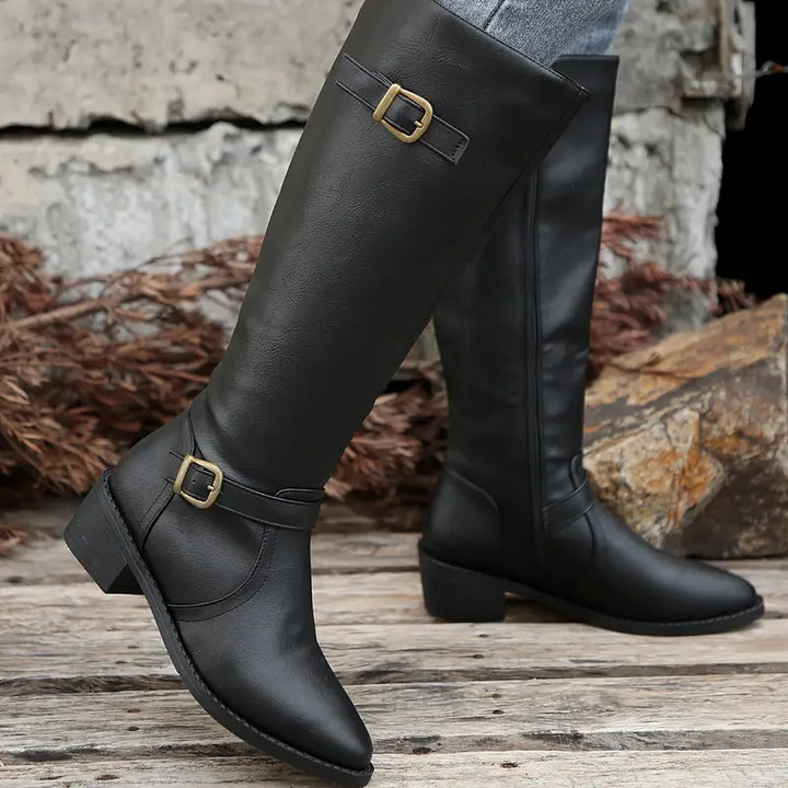 Amelia™ | Chunky Heel Mid Calf Zipper  Boots