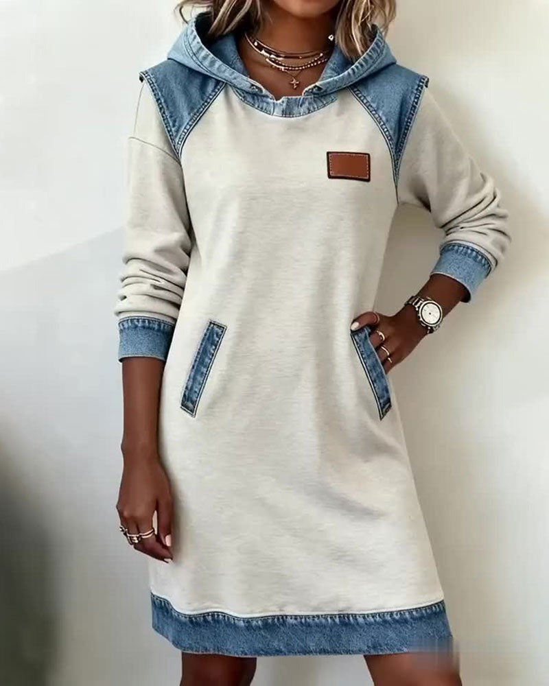 Julia | Hooded Dress with Denim Inserts