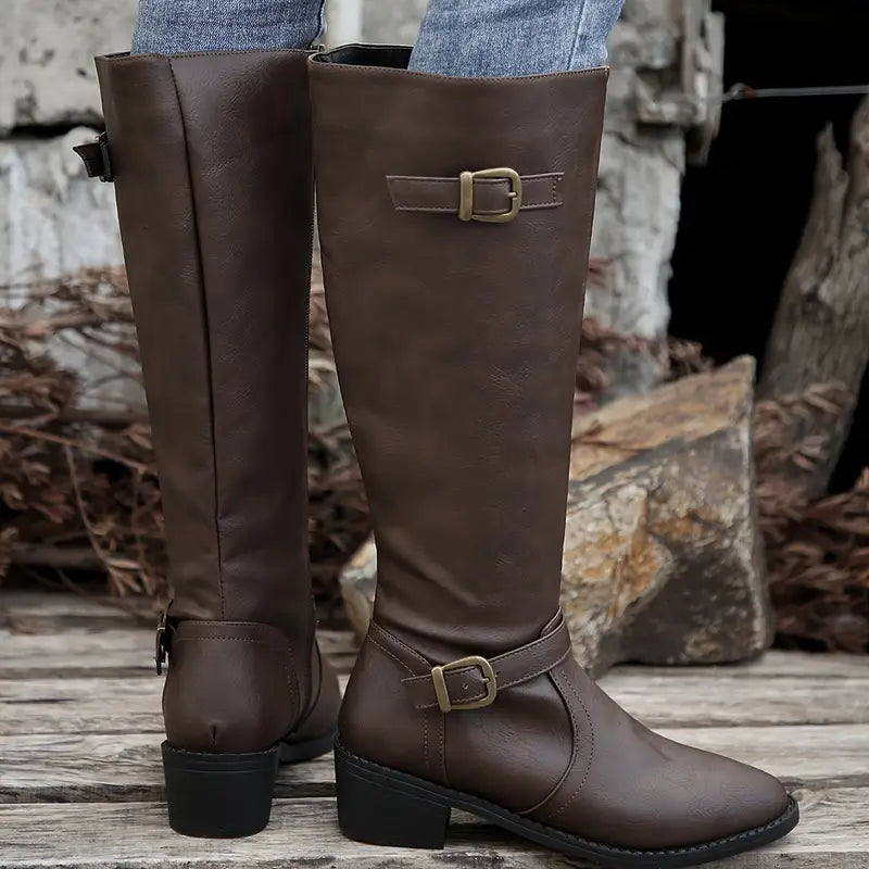 Amelia™ | Chunky Heel Mid Calf Zipper  Boots