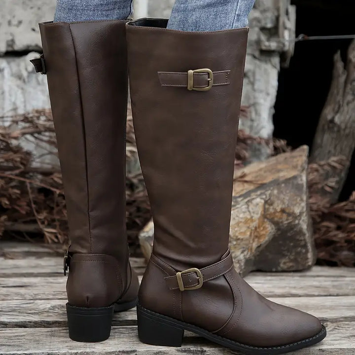 Amelia™ | Chunky Heel Mid Calf Zipper  Boots