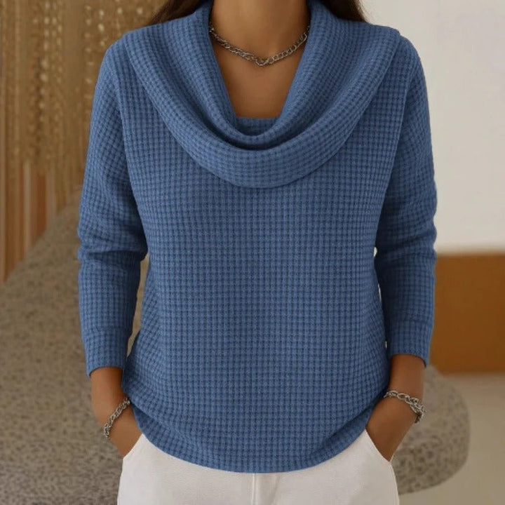 Amber™ | Warm Waffle Sweater with Elegant Waterfall Neckline