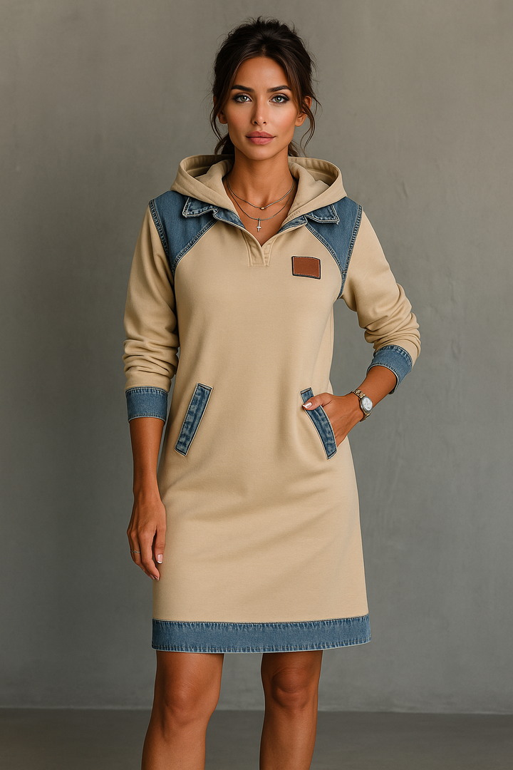Julia | Hooded Dress with Denim Inserts