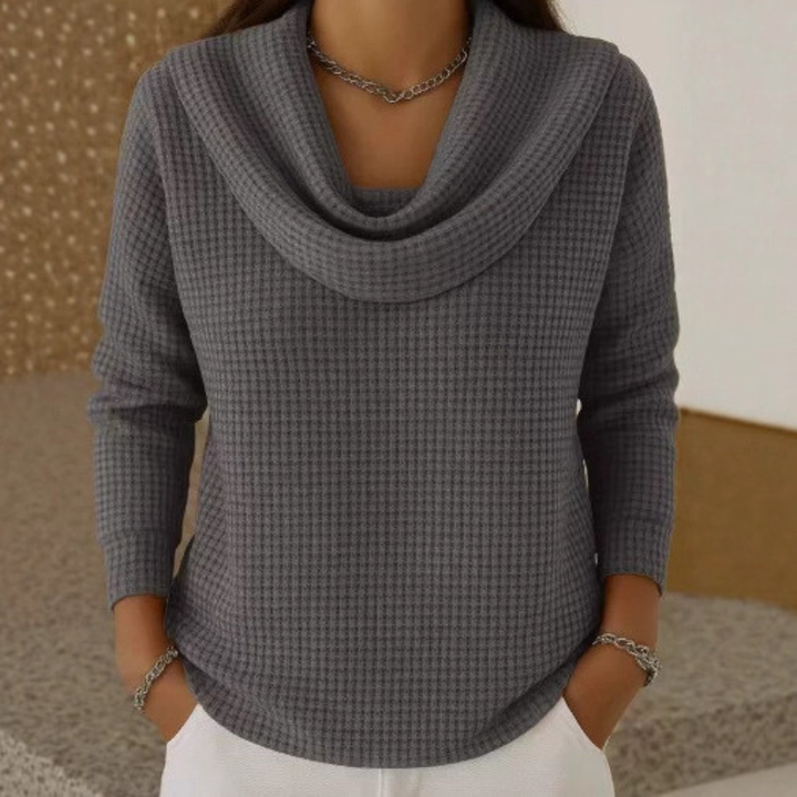 Amber™ | Warm Waffle Sweater with Elegant Waterfall Neckline