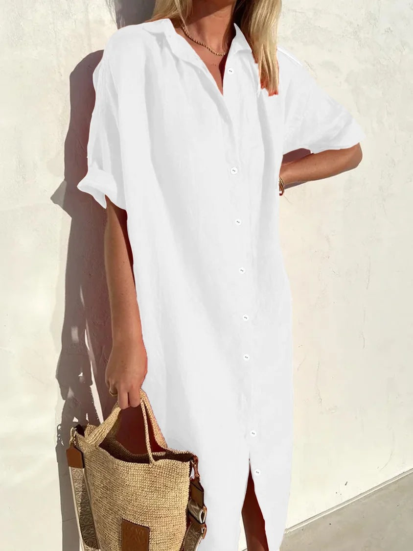 Amber | Women's Casual Cotton Linen Shirt Dress