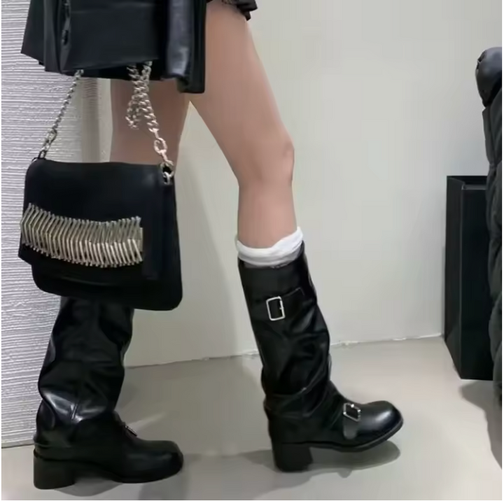 Lebara – Women's Boots in Black Leather with Platform and Elegant Straps