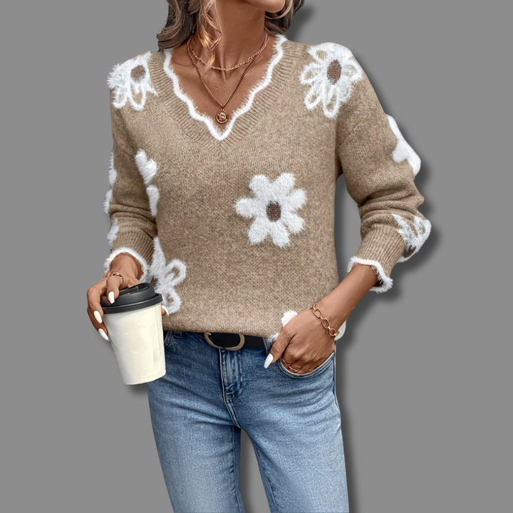 Thea | Elegant Floral Sweater with V-Neck