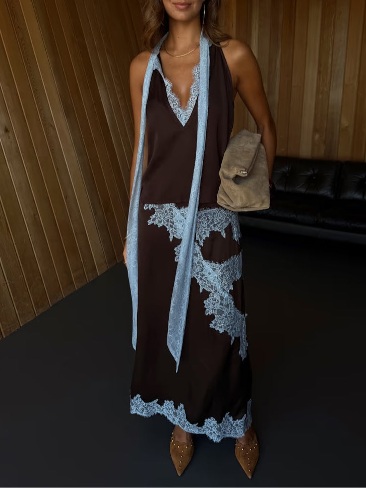 Mabel™ | Elegant Lace Panel Top & Skirt Set