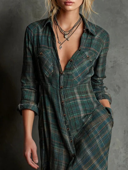 Faye™ | Plaid Maxi Shirt Dress