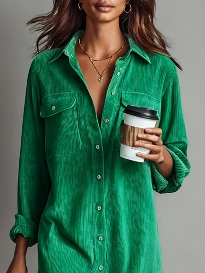 Arlette™ | Cord Midi Shirt Dress