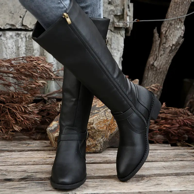 Amelia™ | Chunky Heel Mid Calf Zipper  Boots