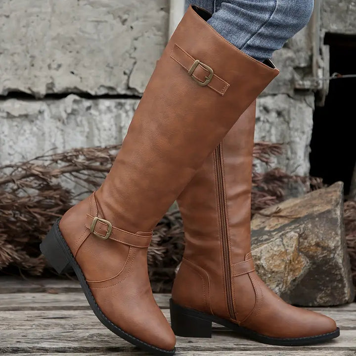 Amelia™ | Chunky Heel Mid Calf Zipper  Boots