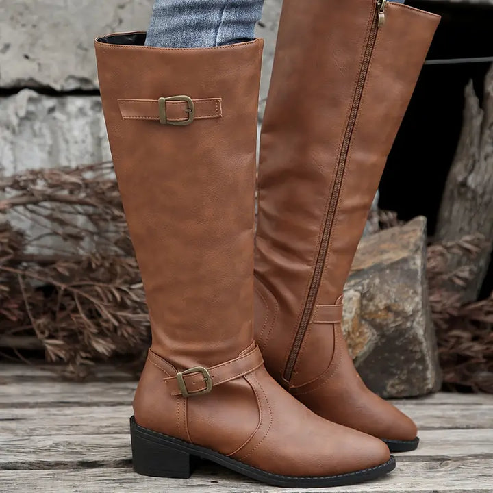 Amelia™ | Chunky Heel Mid Calf Zipper  Boots