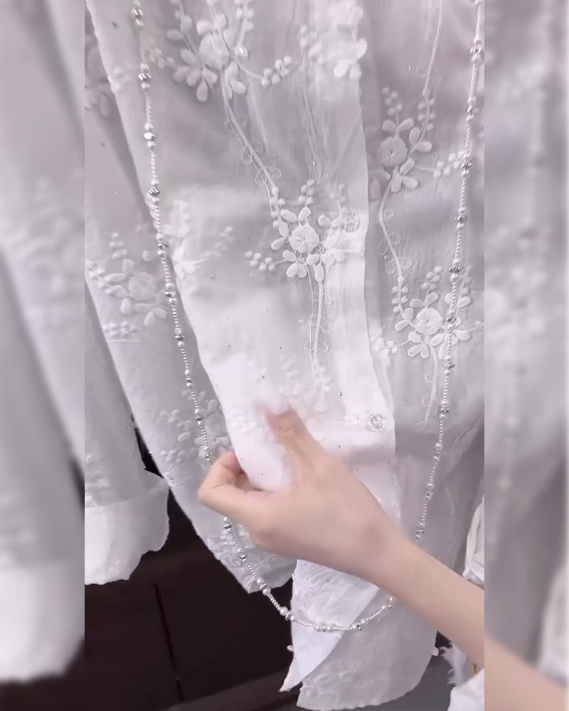 Anneliese™ | Embroidered Solid Color Shirt with Dropped Shoulders