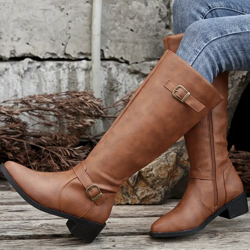 Amelia™ | Chunky Heel Mid Calf Zipper  Boots