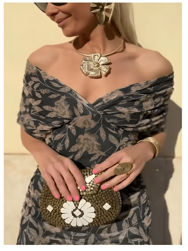 Anastasia™ | Off-Shoulder Midi Dress with Floral Print