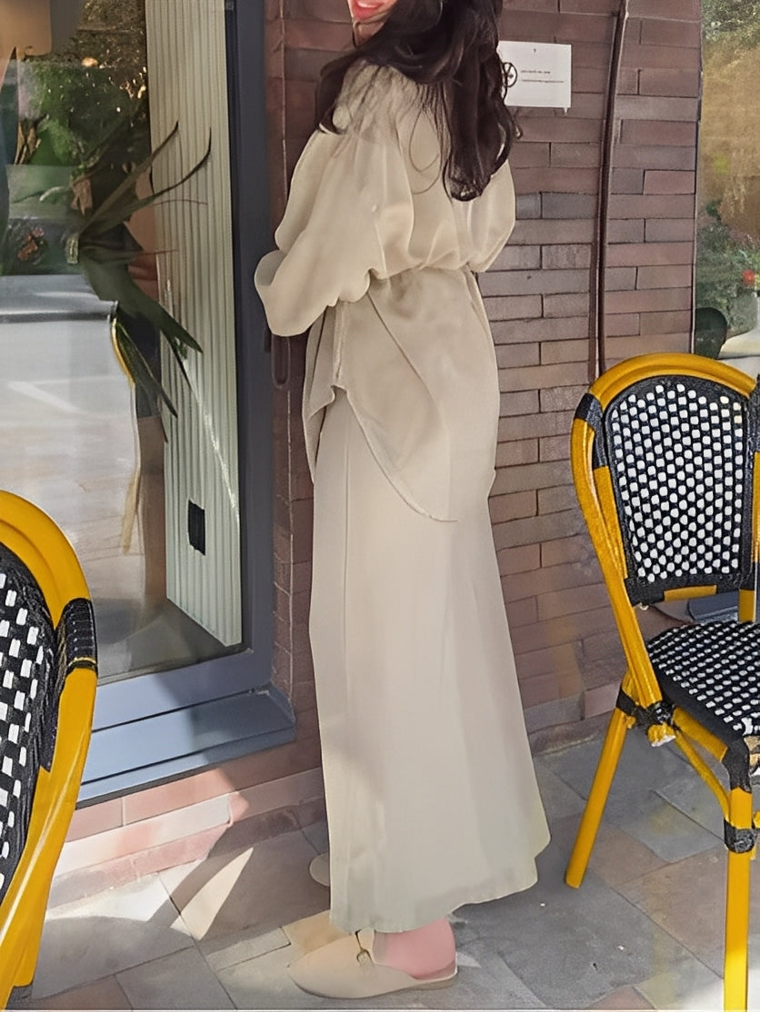 Lisa™ | Long-sleeved Tie-Drawstring Shirt and Skirt Set